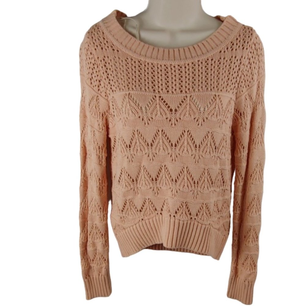 Coral peach open weave sweater medium‎